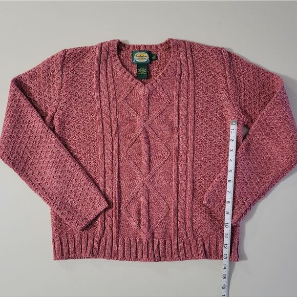 Cabela's Women's Red Marbled Cable-knit V-neck Pullover Long Sleeve Sweater - Picture 5 of 11